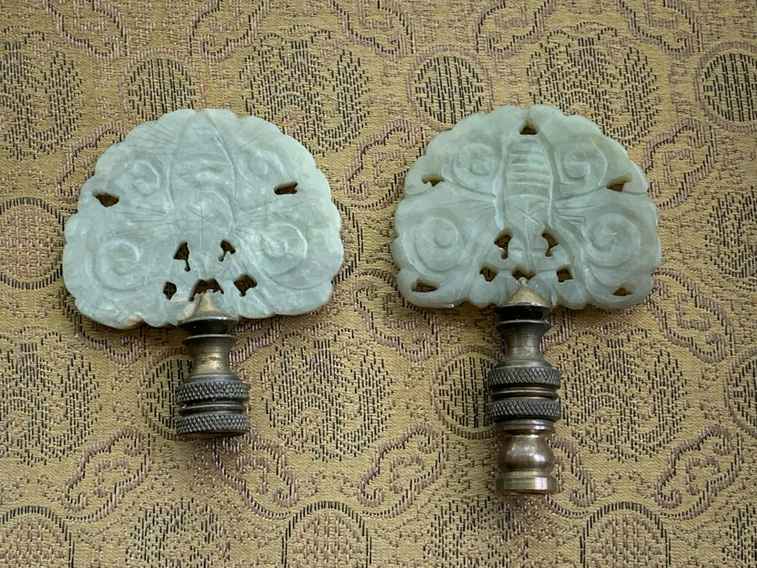 Two carved jade lamp finials. (1 of 2)
