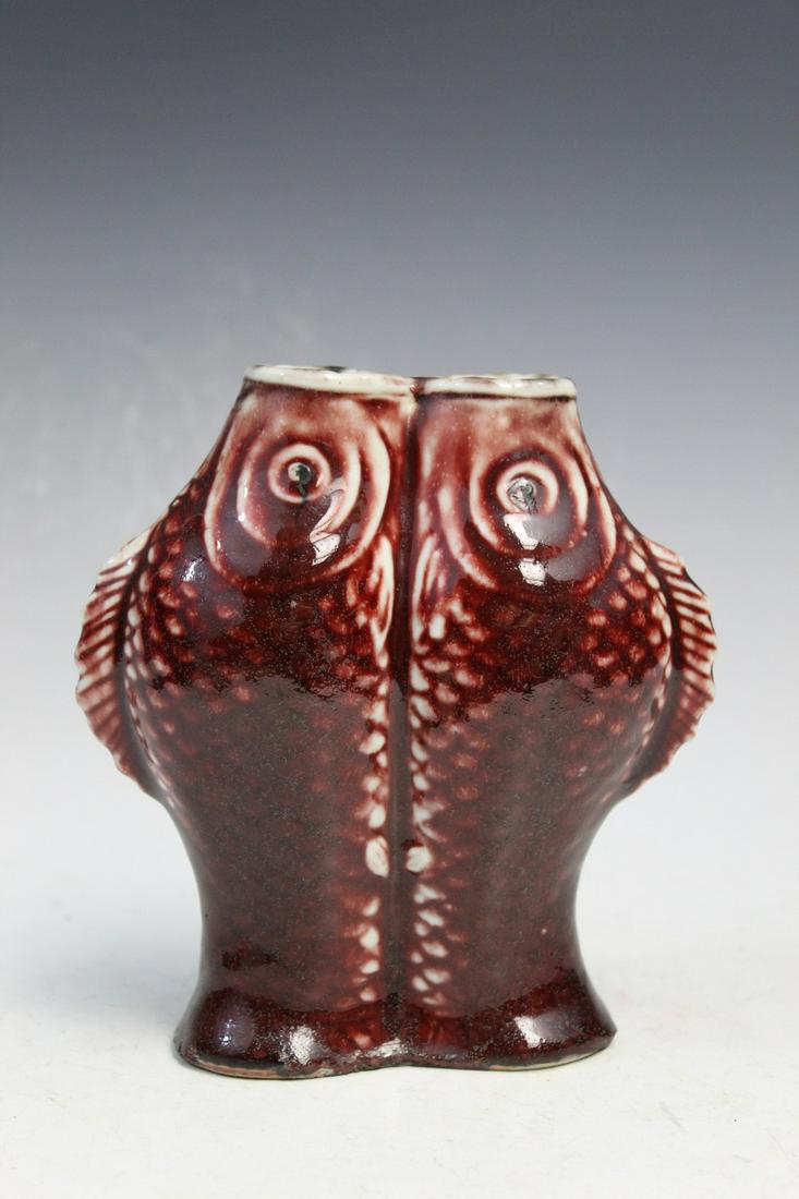 Chinese Red Glazed Double Fish Brush pot (1 of 10)