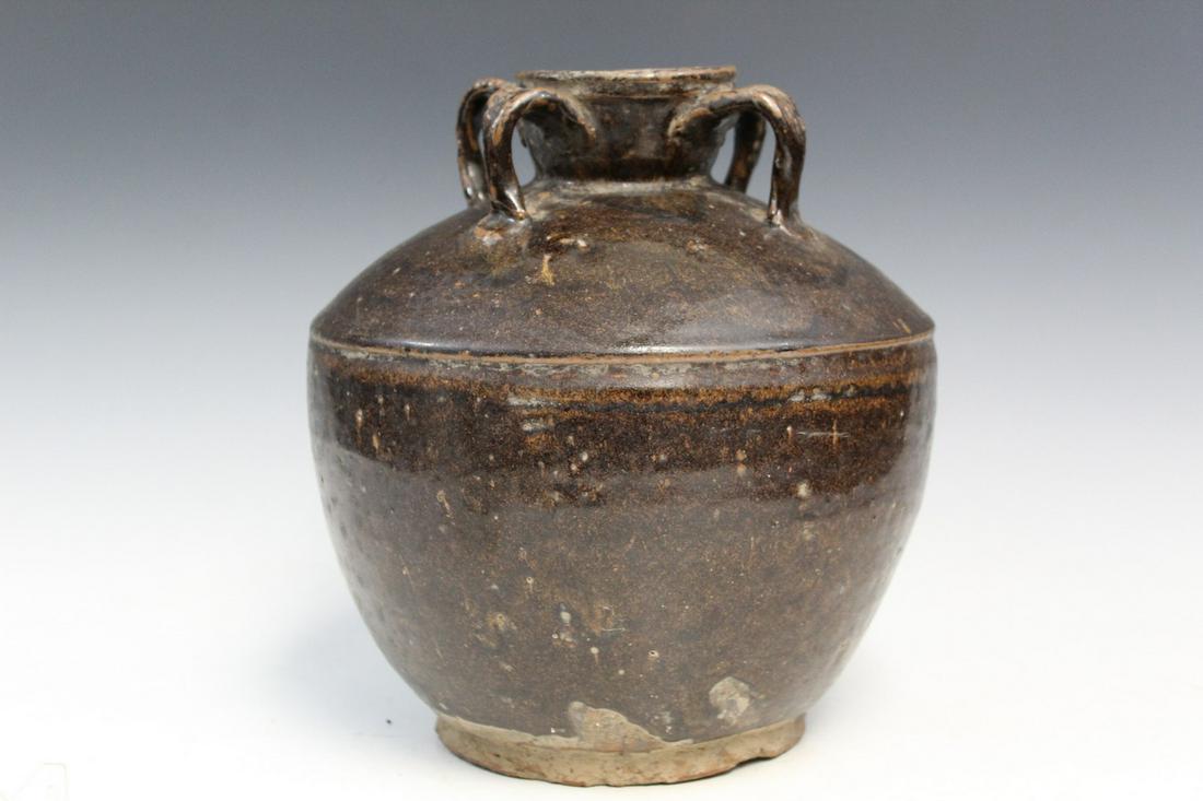 Antique Chinese Dark Brown Glazed Pottery Water Jar (1 of 7)