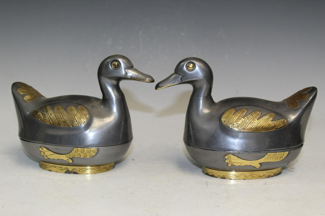 Pair of Chinese Pewter Duck Boxes (1 of 4)