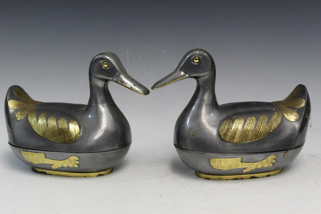 Pair of Chinese Pewter Duck Boxes (1 of 3)