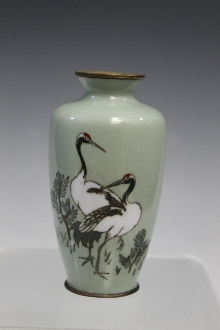 Japanese Cloisonne Small Vase with Two Crane Decorations (1 of 5)