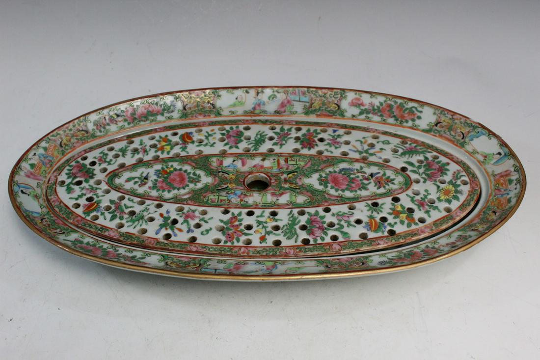 Large Chinese Rose Medallion Fish Dish (1 of 6)
