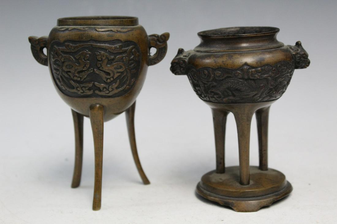 Two Chinese Bronze Incense Burners: Two Chinese Bronze Incense Burners. Taller H 12 cm