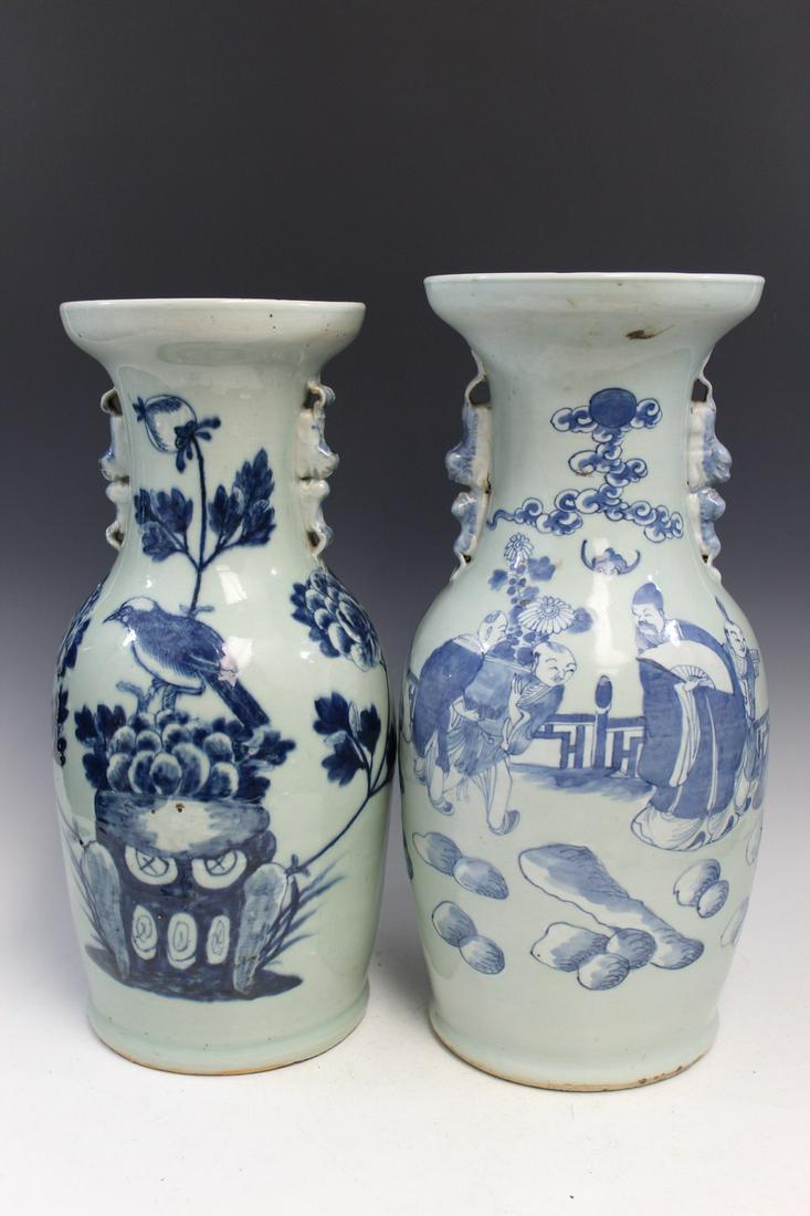 Two Chinese Celadon Glazed Blue and White Porcelain Vases (1 of 6)
