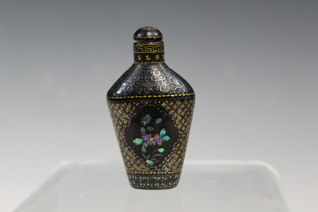 Chinese MOP Inlay Lacquered Snuff Bottle (1 of 5)