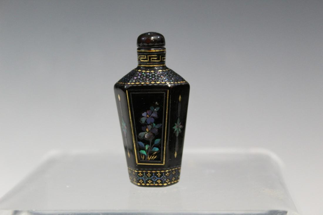 Chinese MOP Inlay Lacquered Snuff Bottle (1 of 5)