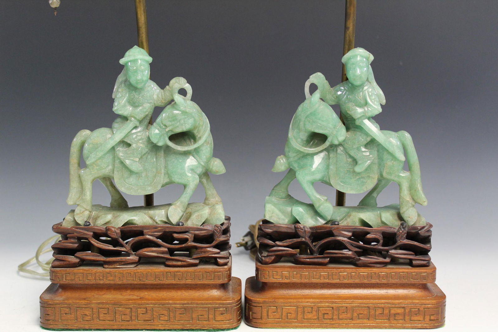 Pair of Chinese Carved Jadeite Statue Lamps (1 of 5)