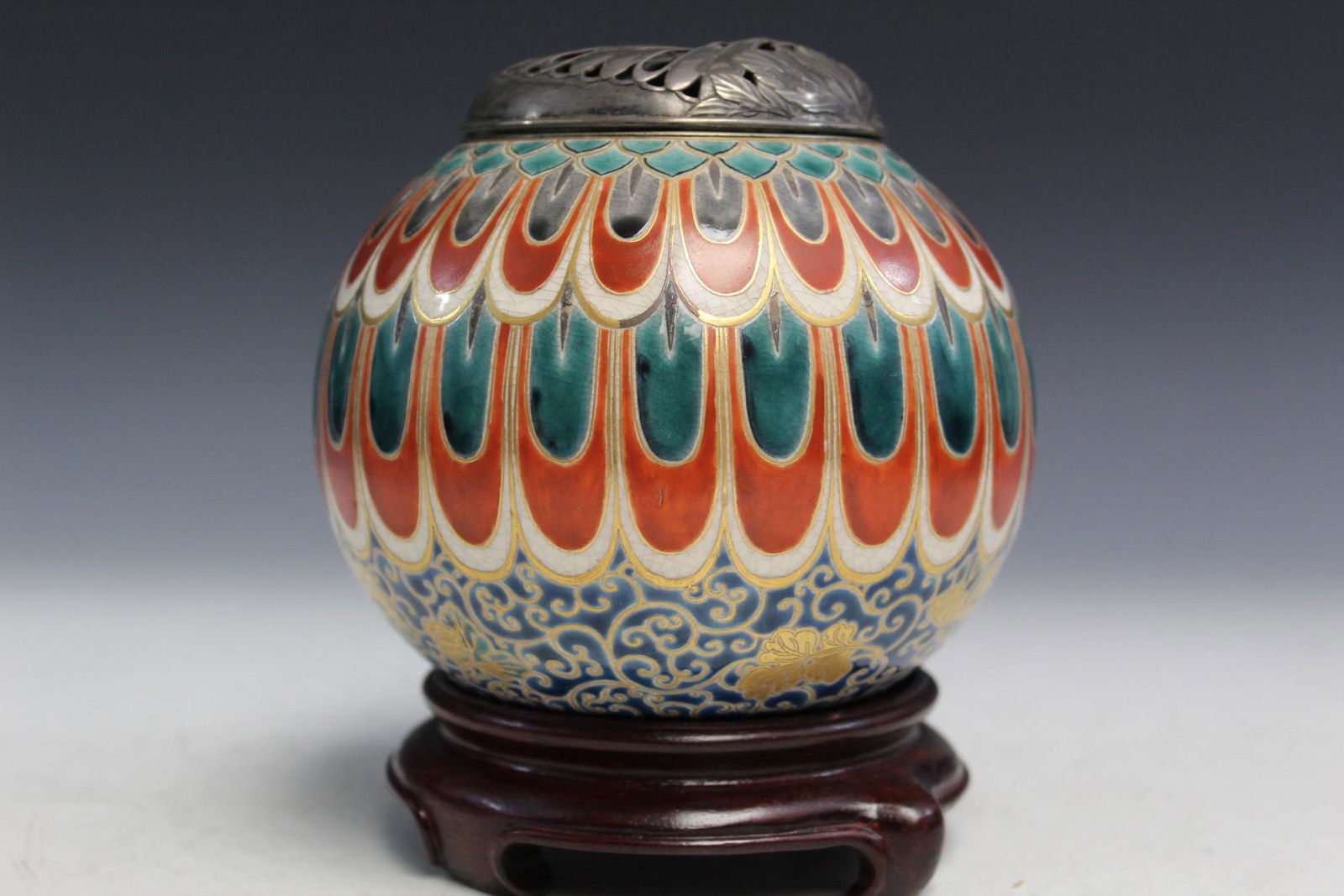 A Very Rare Antique Japanese Enameled Jar with Silver (1 of 6)