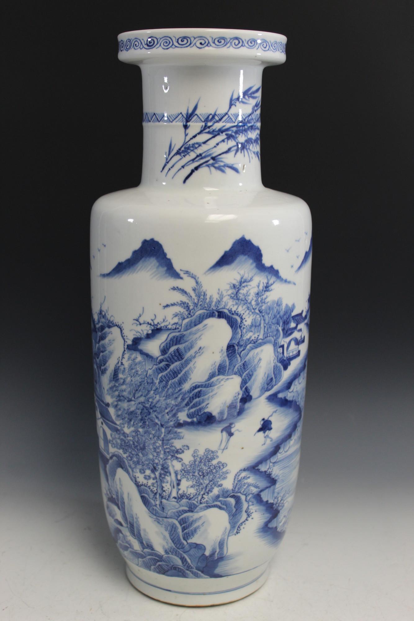 Chinese Kangxi Blue and White Porcelain Tall Vase (1 of 7)