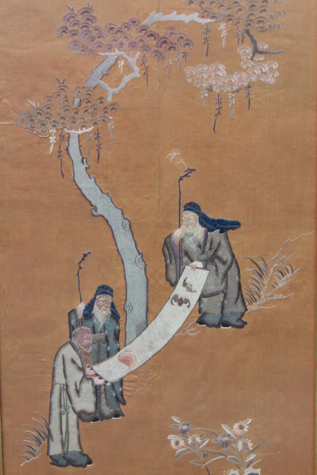 Framed Chinese Embroidery Piece. Frame: 63 x 105 cm. (1 of 5)