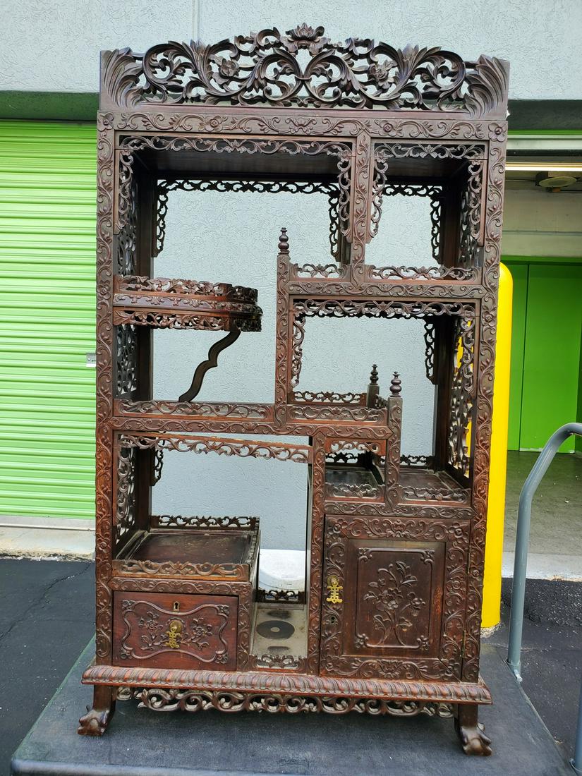 Chinese carved wood display cabinet. (1 of 8)