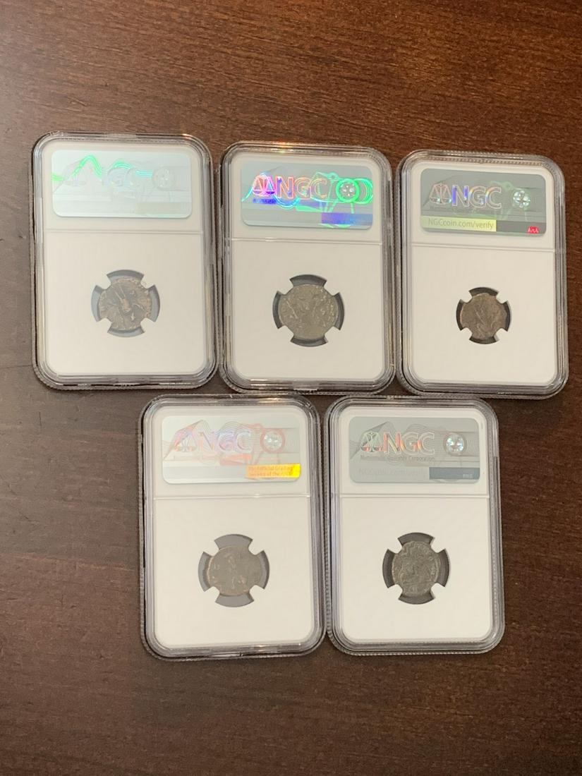 5 Roman Empire coins, AD 337 - 361. (1 of 5)