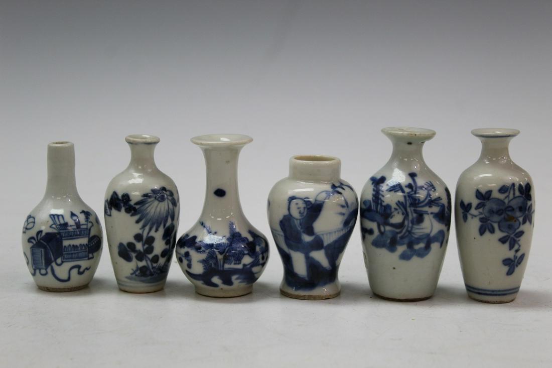 Six Miniature Chinese Blue and White Porcelain Vases (1 of 5)