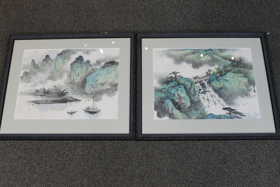 Wang Yong, Two Chinese Watercolor and Ink Paintings on Paper. (1 of 9)