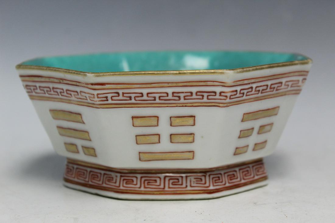 Chinese Octagonal Porcelain Bowl with Taoist Symbols. 19th C (1 of 5)