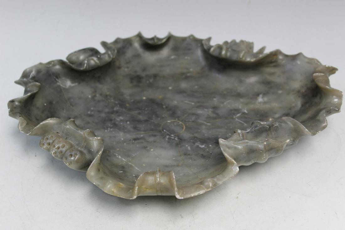 A Large Chinese Carved Soapstone Lotus Leaf Brush Washer (1 of 8)
