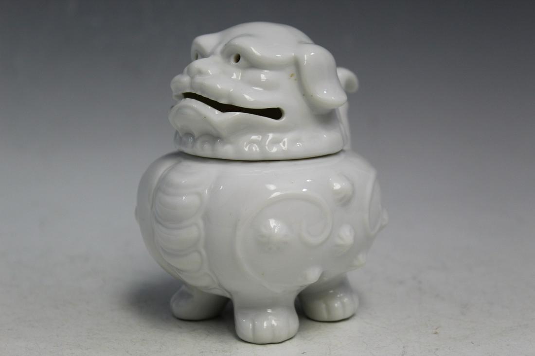 Chinese Blanc de Chine Porcelain Foo Dog Incense Burner (1 of 5)