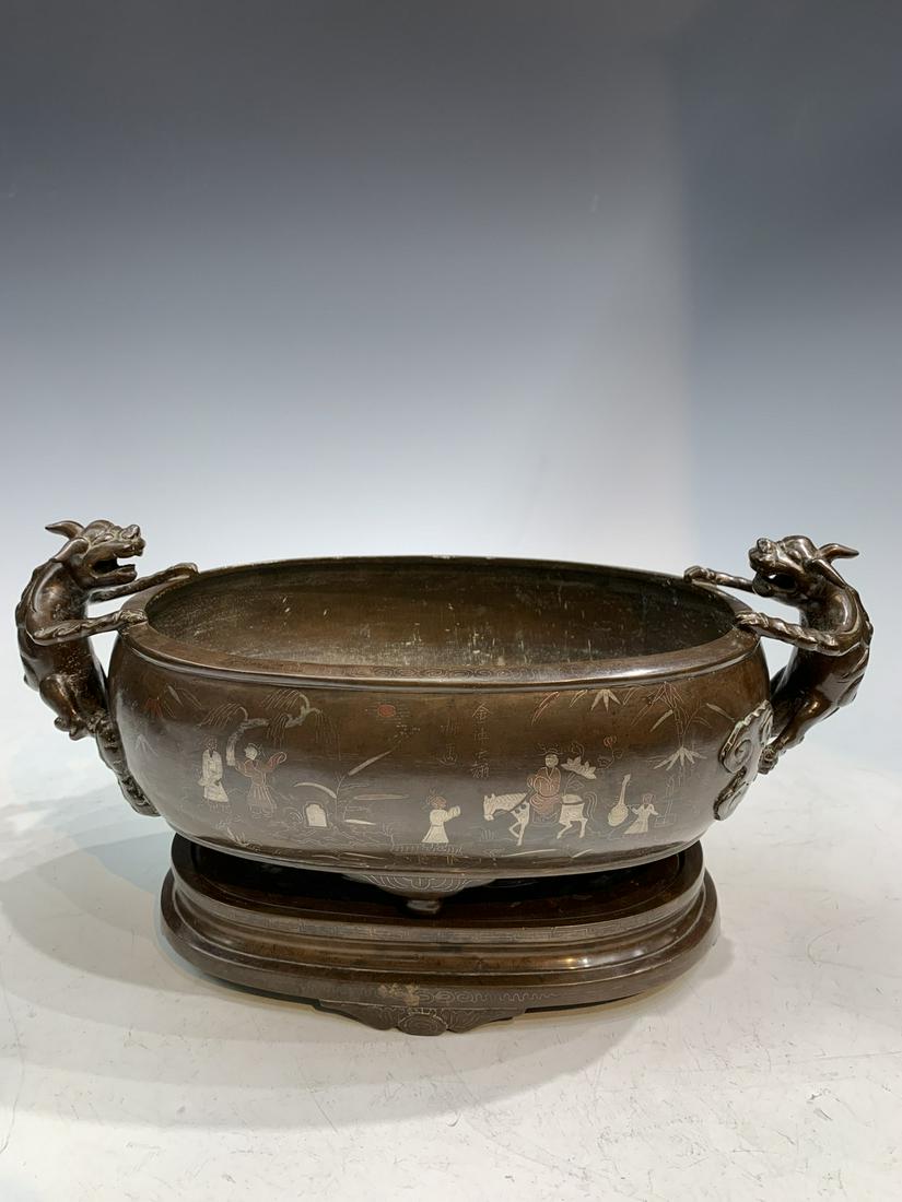 Chinese Bronze Incense Burner: Chinese Bronze Incense Burner. L 39cm