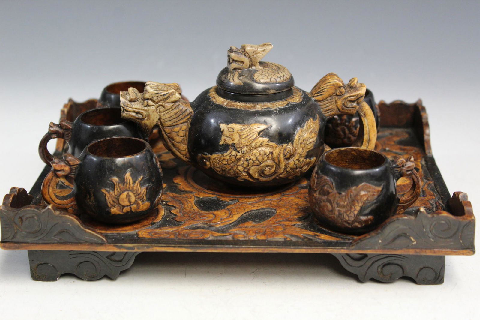 Chinese Carved Soapstone Tea Set (1 of 7)