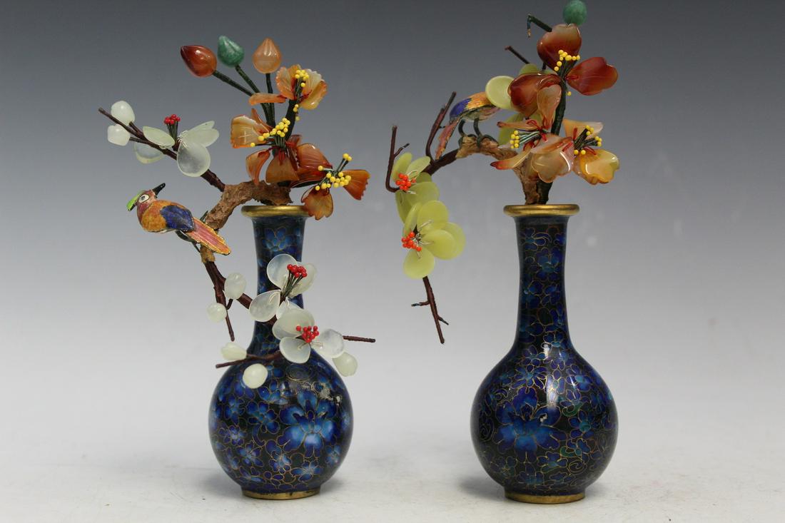 Pair of Chinese Cloisonne Jade Flower Vases (1 of 4)