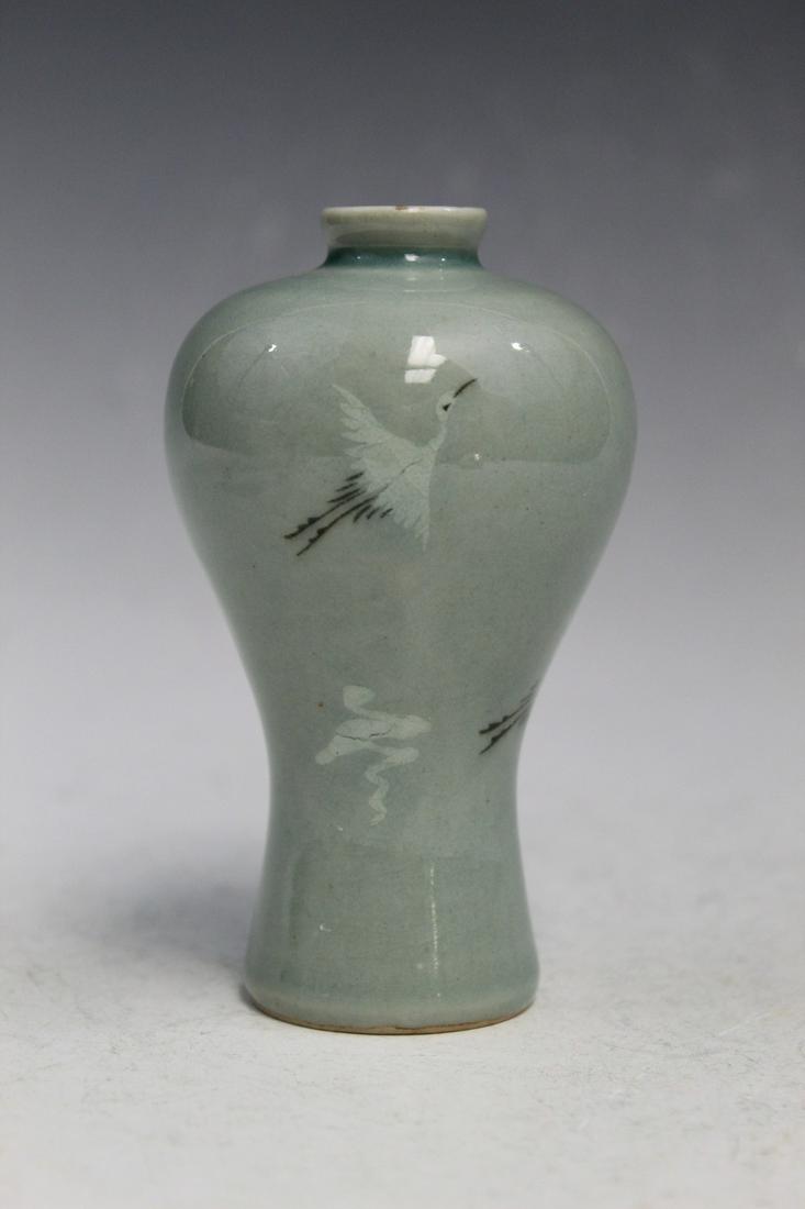 Korean Celadon Porcelain Meiping Vase: Korean Celadon Porcelain Meiping Vase. H 10.5 cm.