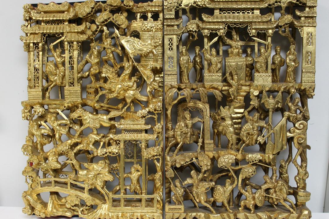 Two Chinese Gilt Carved Wood Panels (1 of 5)