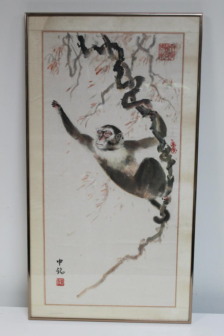 Monkey, Liang Zhongming (1907-1982), Chinese Ink and Watercolor Painting on Paper.: Monkey, Liang Zhongming (1907-1982), Chinese Ink and Watercolor Painting on Paper..