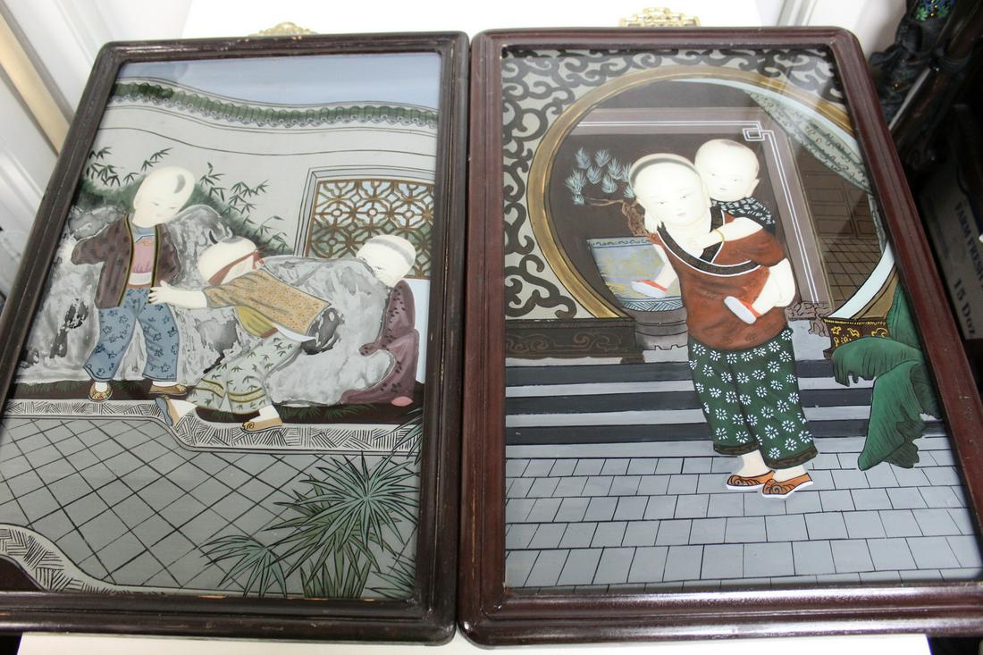 Two Chinese Reverse Paintings on Glass of Children at Play (1 of 6)