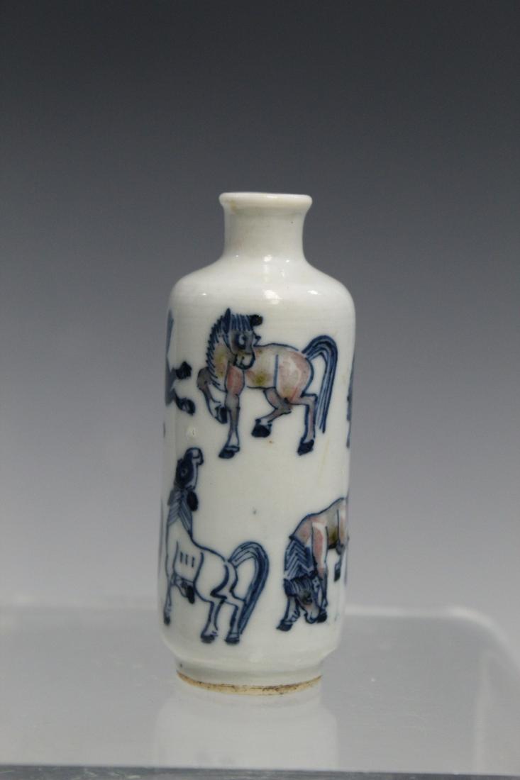 Chinese Blue and White Underglaze Red 8 Horses Porcelain Snuff Bottle (1 of 5)