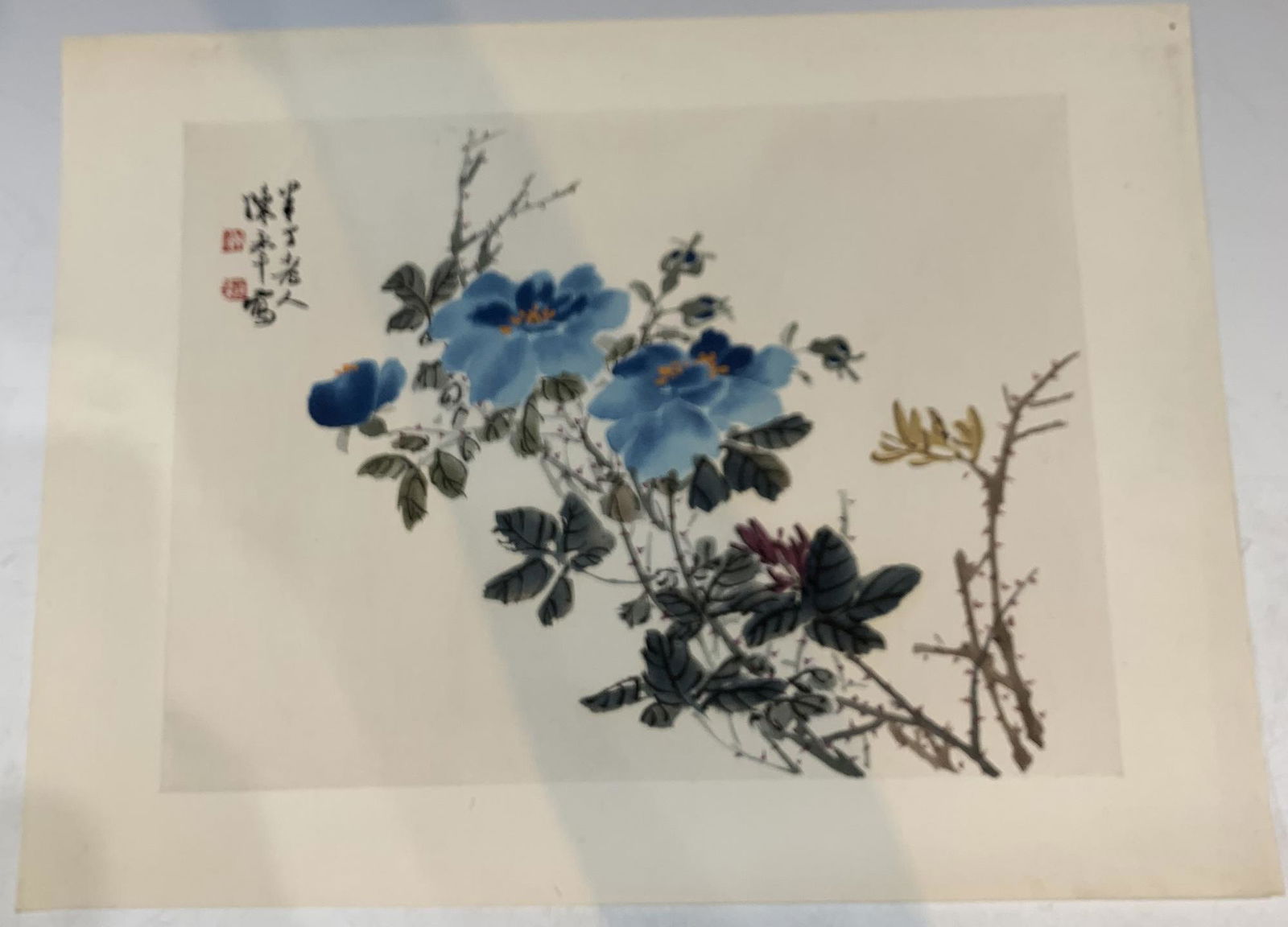 Chinese Woodblock Print of Flowers (1 of 3)
