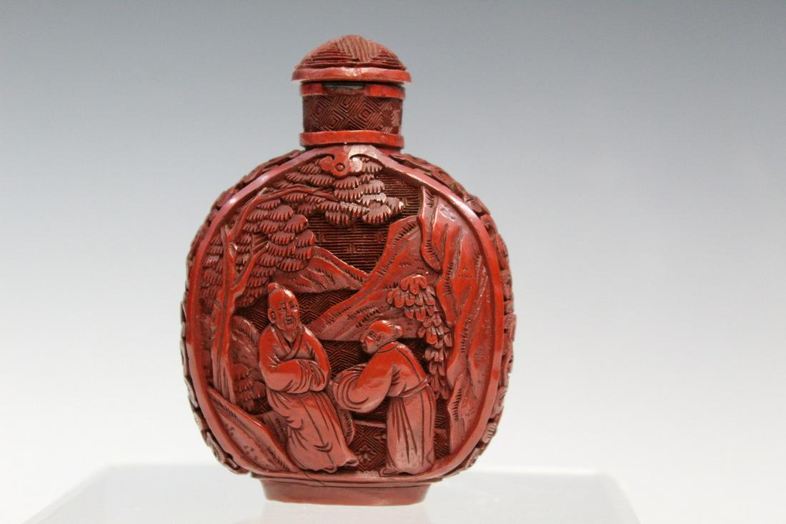 Chinese Carved Cinnabar Snuff Bottle (1 of 5)