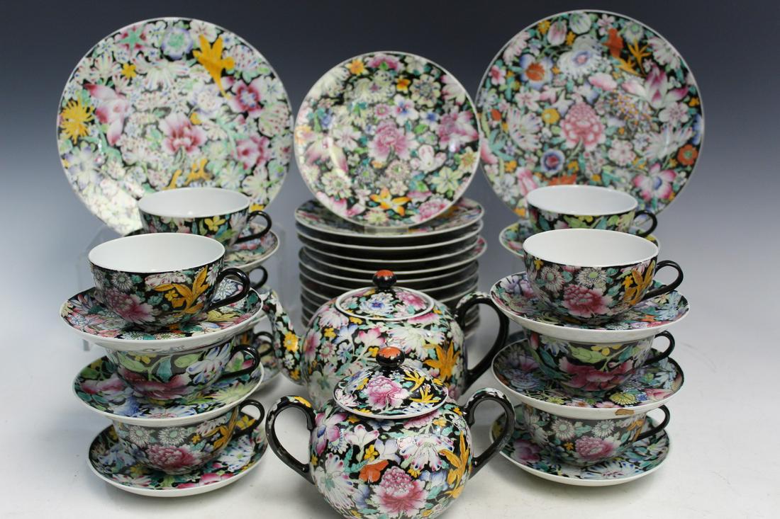 Large Group of Chinese Hundred-flower Famille Rose Porcelain Items (1 of 9)