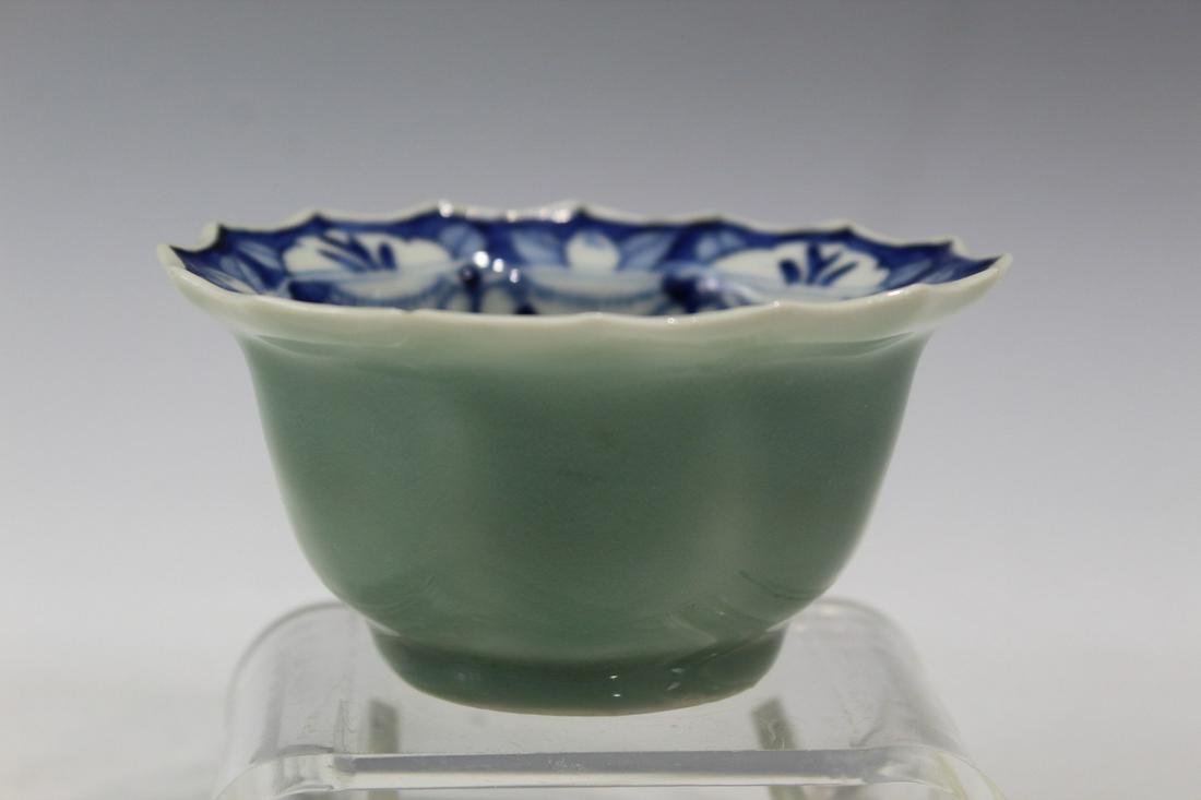 Chinese Celadon Glazed Blue and White Porcelain Bowl: Chinese Celadon Glazed Blue and White Porcelain Bowl. Diam 10 cm
