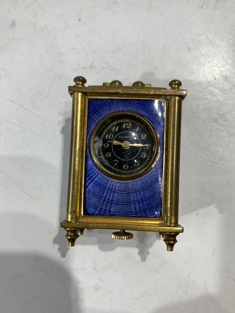 Hartman Blue Enamel Guilloche Carriage Miniature Clock (1 of 4)