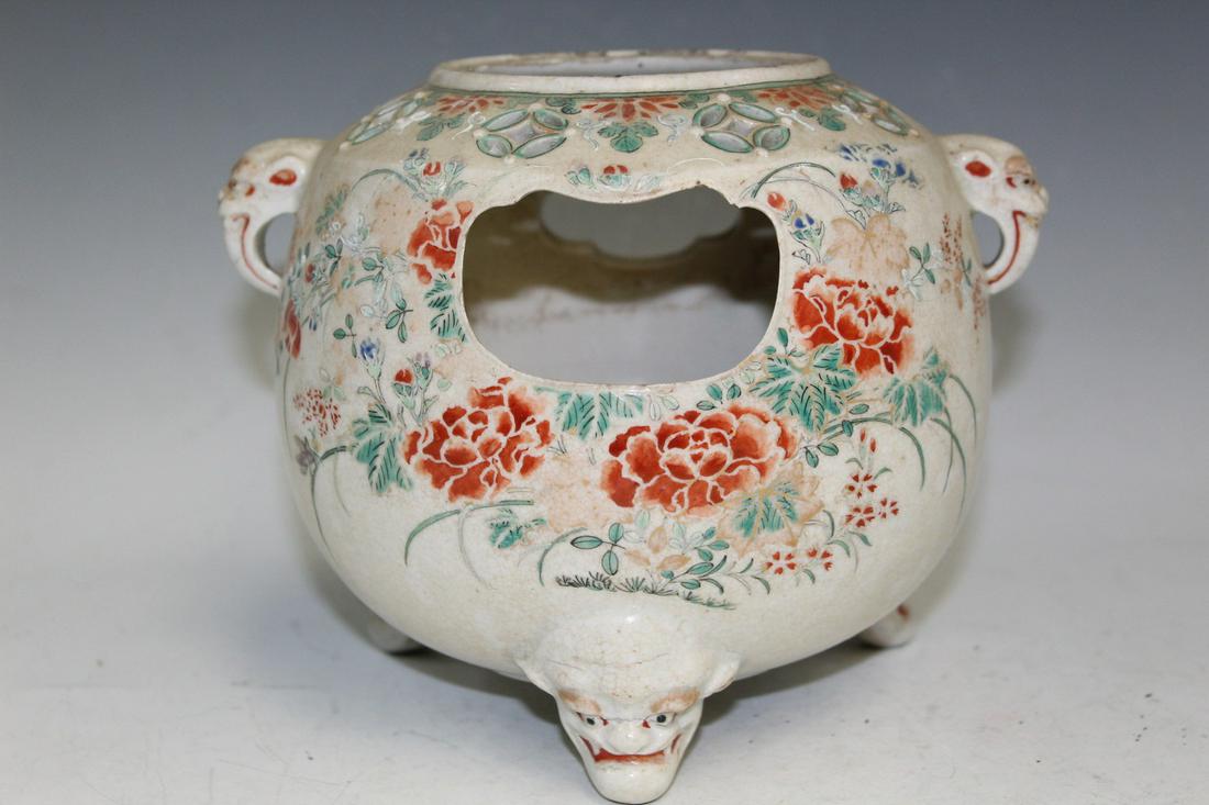 Antique Japanese Porcelain Incense Burner: Antique Japanese Porcelain Incense Burner. H 15 cm, Diam 19.5 cm