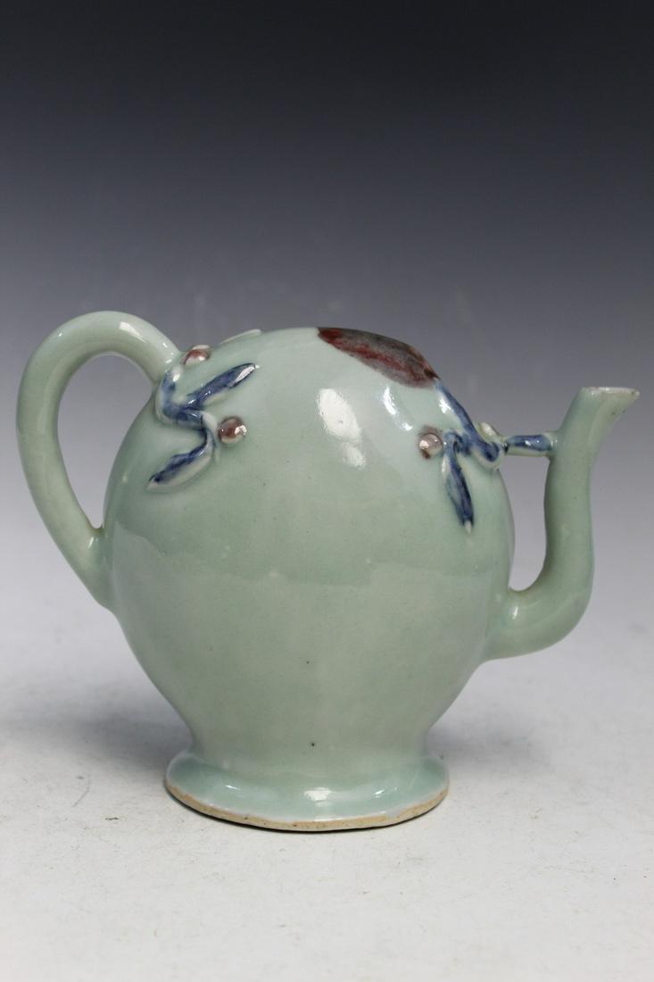 Chinese Celadon Glazed Underglaze Blue and Red Porcelain Peach Water Dropper. (1 of 6)