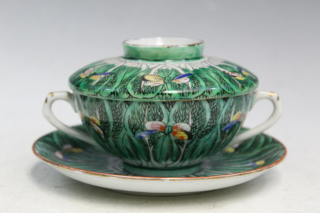 Chinese Export Famille Rose Cabbage Tea Cup and Saucer (1 of 7)