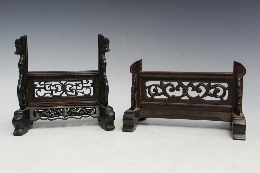 Two Chinese Carved Wood Table Screen Stands (1 of 8)