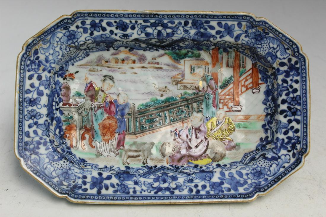 Chinese Export Famille Rose Blue and White Porcelain Dish (1 of 9)