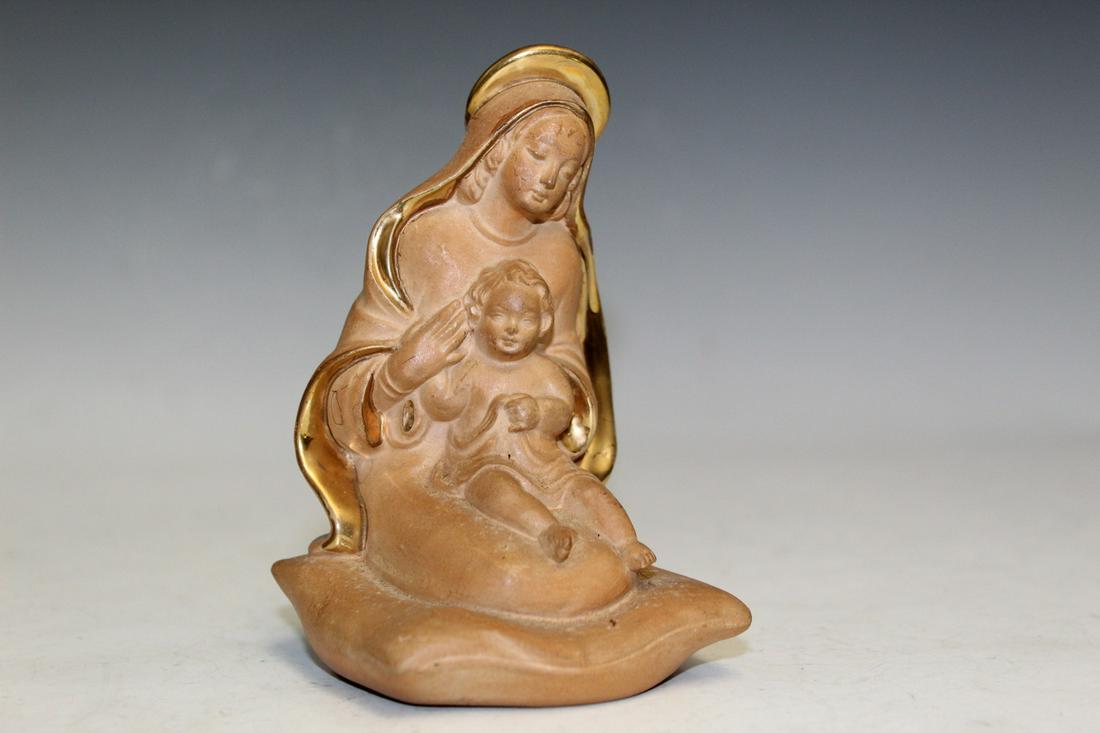 Vintage Pax Et Bonum MADONNA & CHILD JESUS Gold Pottery Religious Figurine Italy (1 of 5)