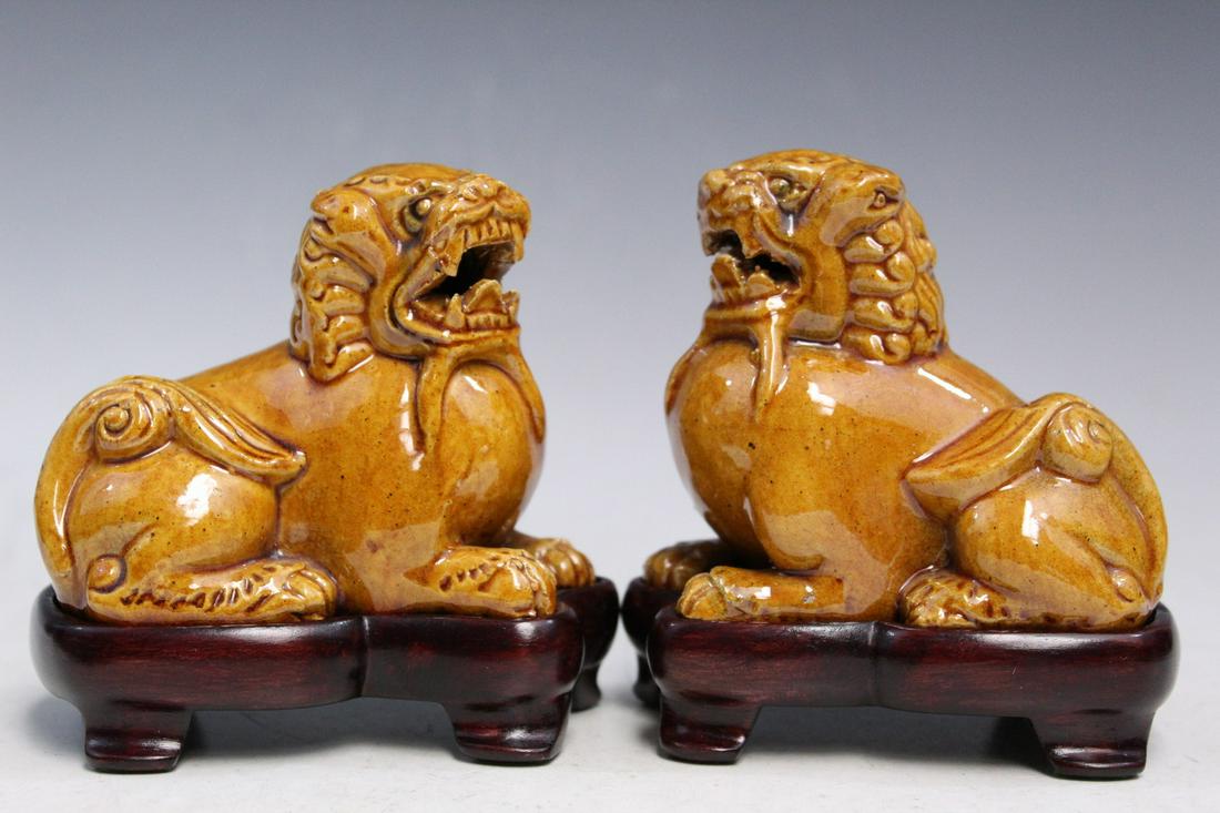 Pair of Chinese Yellow Glazed Potter Foo Dog Figures (1 of 8)