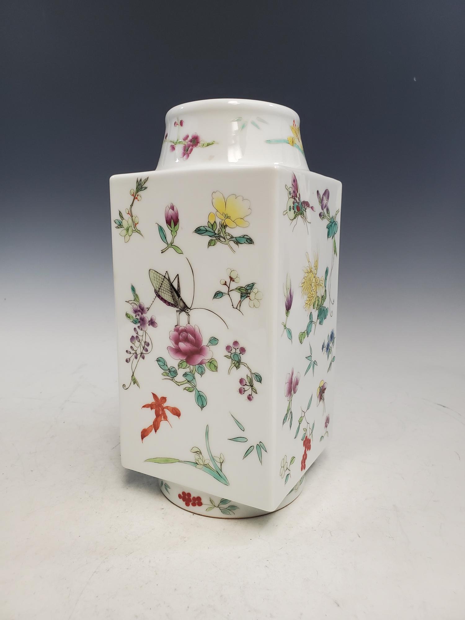 Chinese Famille Rose Square Porcelain Vase (1 of 4)