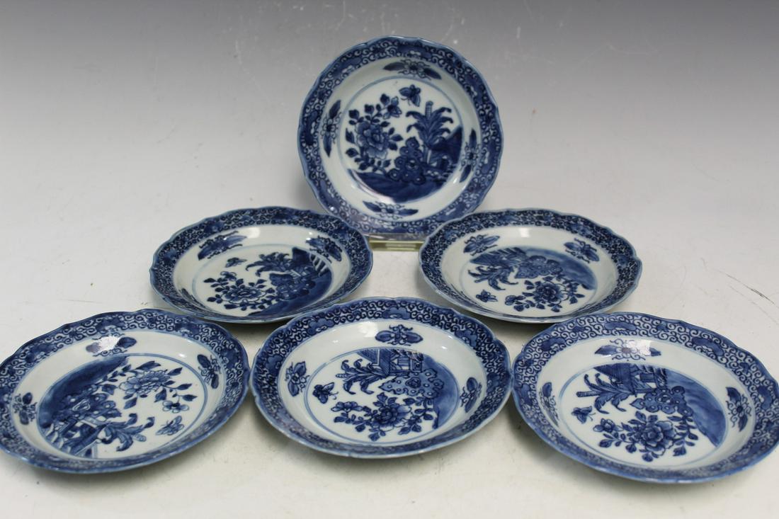 Six Chinese Export Blue and White Porcelain Saucers (1 of 6)