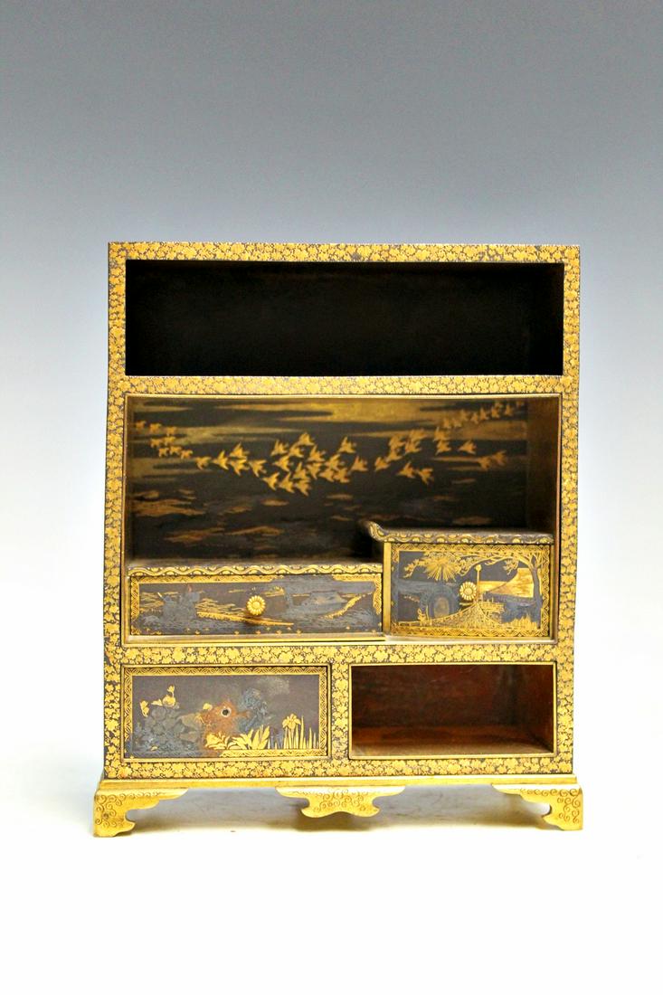 Japanese Gold-Inlaid Iron Miniature Cabinet, Komai workshops. (1 of 10)