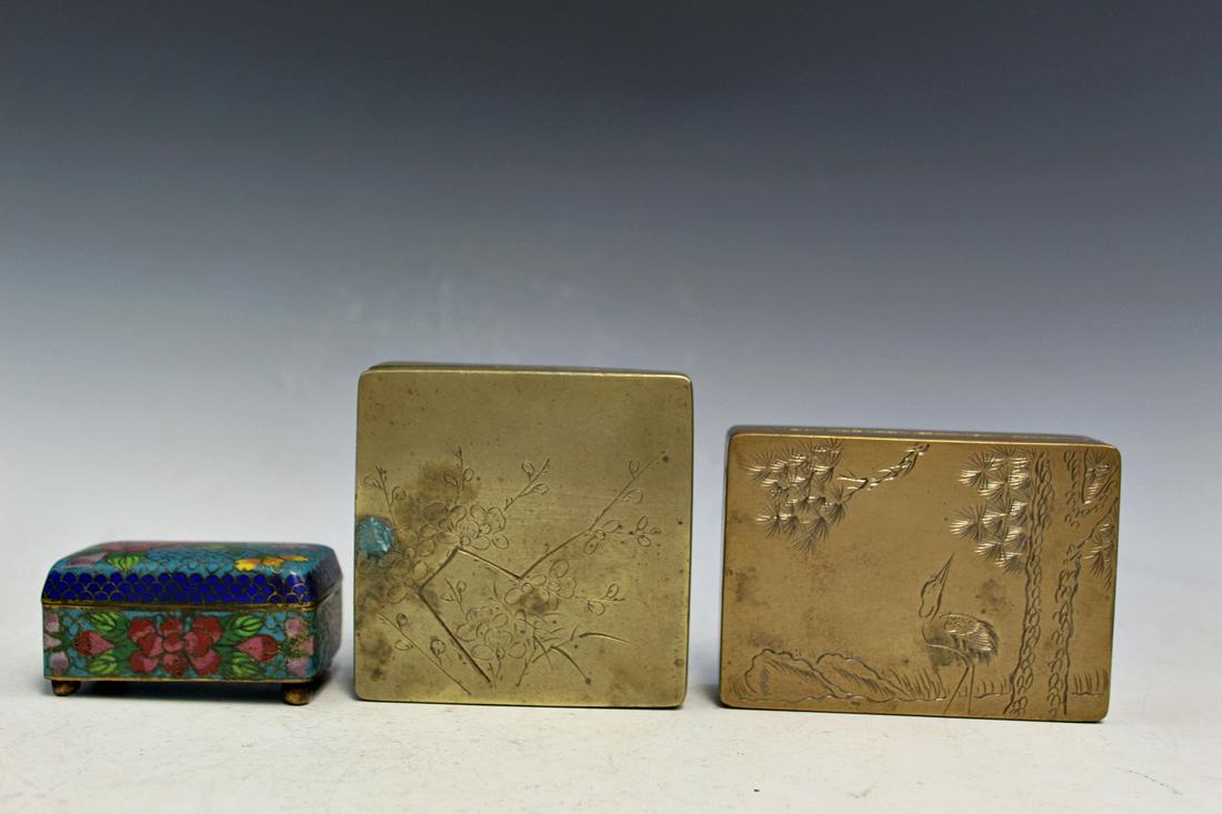 Two Chinese Ink Boxes and one Cloisonne Box (1 of 10)