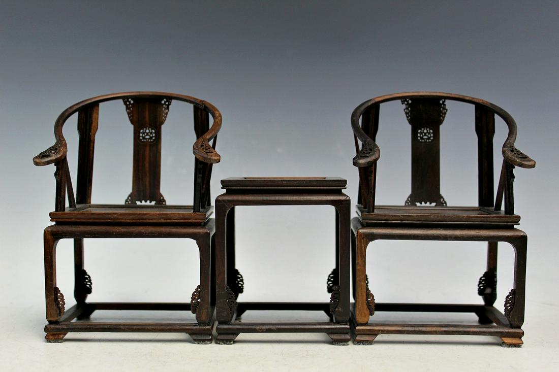 Chinese Miniature Wood Chairs and Side Table (1 of 6)