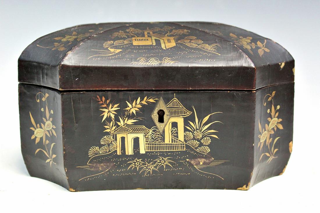 Chinese Lacquer Box Pewter Tea Caddy (1 of 8)