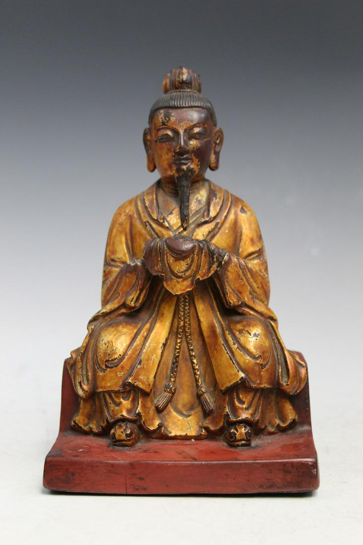 Chinese Lacquered Wood Statue of an Immortal (1 of 8)