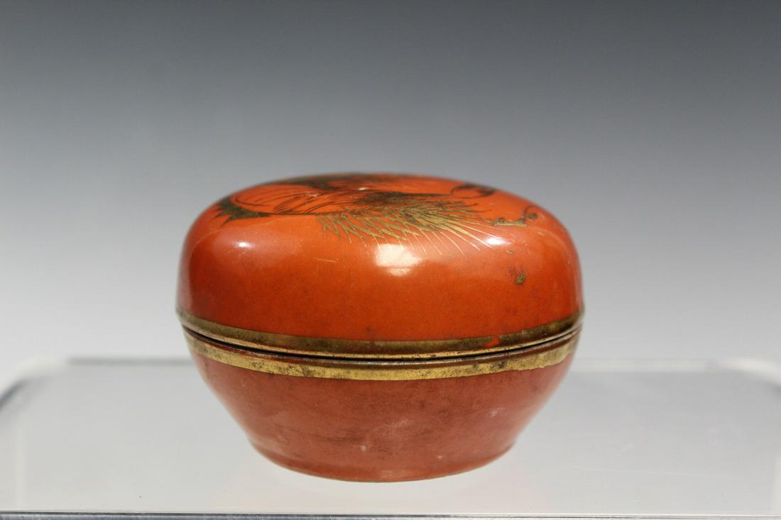 Chinese Coral Red Glazed Porcelain Box (1 of 5)